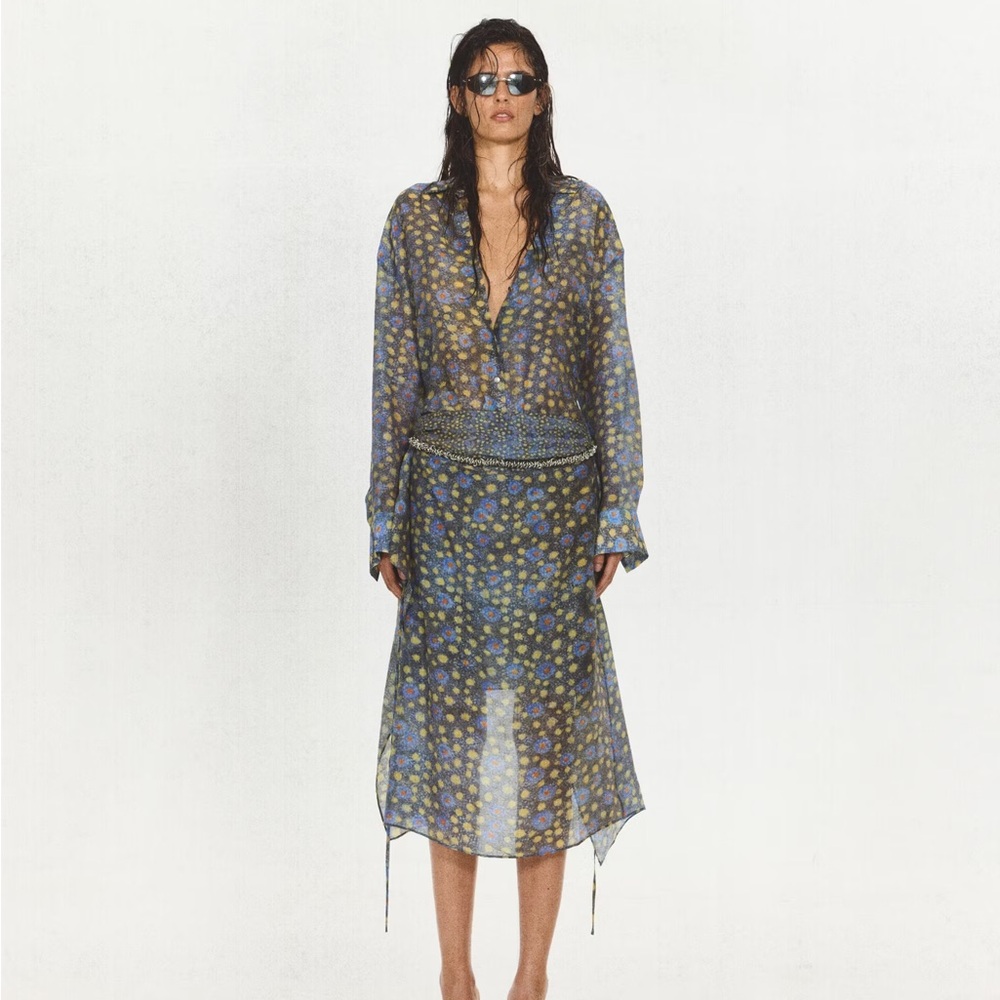 Semi-Sheer Printed Skirt and Blouse Set